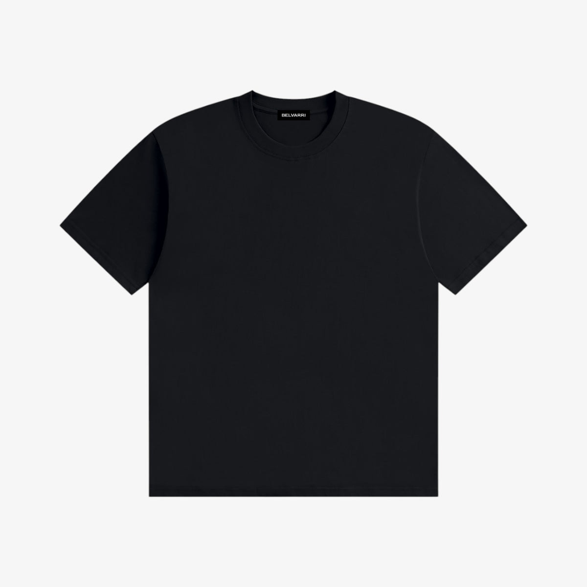 Belvarri black 200gsm cotton t-shirt with a clean round neckline and regular fit for everyday comfort.