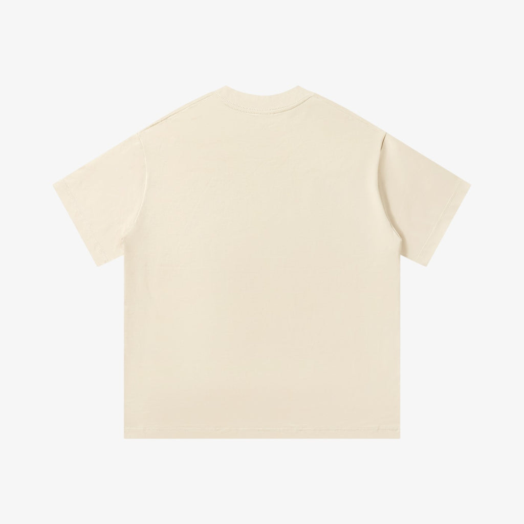 Belvarri oversized heavyweight cream cotton t-shirt with a clean round neckline and drop-shoulder silhouette, back view