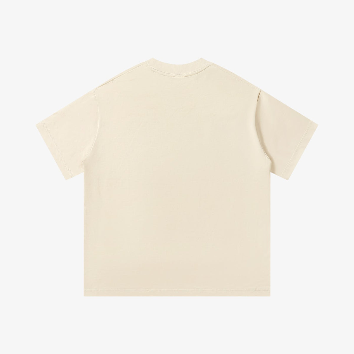 Belvarri oversized heavyweight cream cotton t-shirt with a clean round neckline and drop-shoulder silhouette, back view
