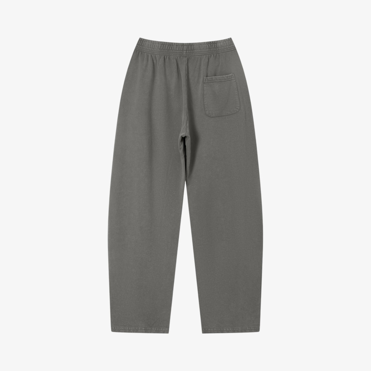 Belvarri vintage wash loose sweatpants in grey cotton with an elasticated waist and back pocket, back view.